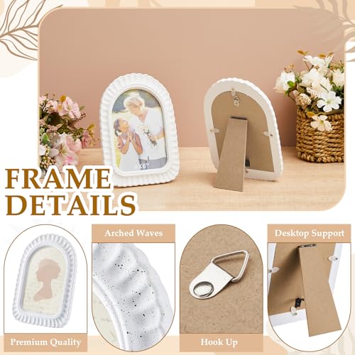 AceOrbit 4x6 Inches Petal Wave Rock White Picture Frame Cute Arched Wooden Real Glass Photo Frame for Desktop Display Home...