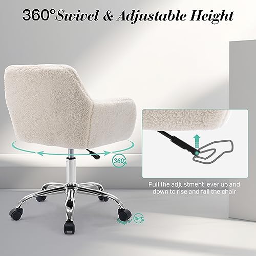 Homedraft Faux Fur 360°Swivel Desk Chair, Height Adjustable Home Office Armchair with Slivery Base for Teens Women Girls, ...