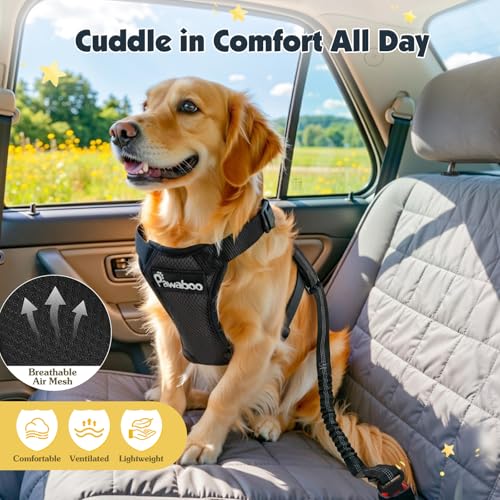 Pawaboo Dog Seat Belt Harness for Car, Dog Car Harness Seatbelt with Double Clips, Adjustable Breathable Pet Vest & Dogs S...