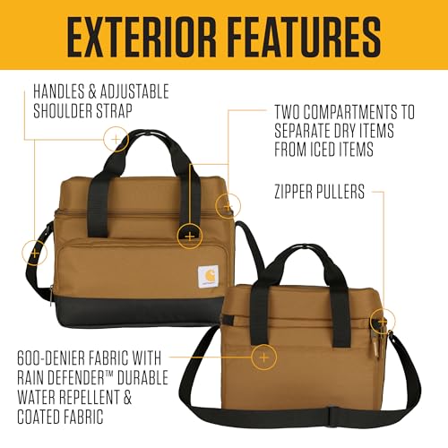 Carhartt Insulated Two Compartment Cooler, Durable Water Repellent Material W/Front Zippered Pocket for Camping, Beach & T...