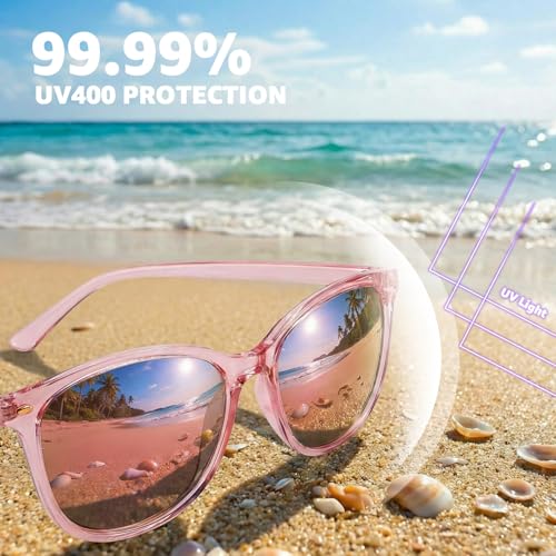 Myiaur Polarized Sunglasses for Women, Square Mirrored Trendy Shades with UV Protection Reduce Glare Sun Glasses