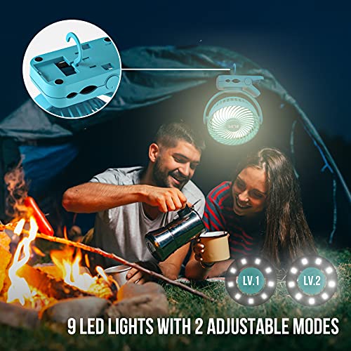 BLBS Clip on Fan 65Hrs Camping Fan with LED Light, 12000mAh Battery Operated Fans & PortableFan Rechargeable, Small Desk F...