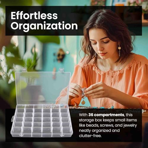 Budreu 4pack 36 Grids Plastic Clear Organizer Box Bead Storage Containers with Adjustable Dividers for Craft Jewelry Fishi...