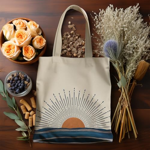 YeiHe Vintage Boho Tote Bag Aesthetic, Boho Sun Sunshine Ocean Wave Canvas Tote Bag for Women, Boho Gifts for Women, Boho ...