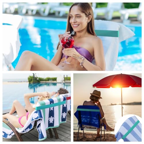 Tlowesng Beach Towel Bands (4 Pack), Beach Chair, Pool Chairs & Cruise Ship Essentials, Windproof Towel Clips (4 Mix)