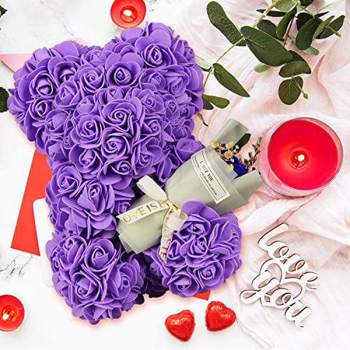 Purple Rose Bear Gifts for Women - Eternal Preserved Roses Teddy Gift, Romantic Anniversary Birthday Valentine Keepsake fo...