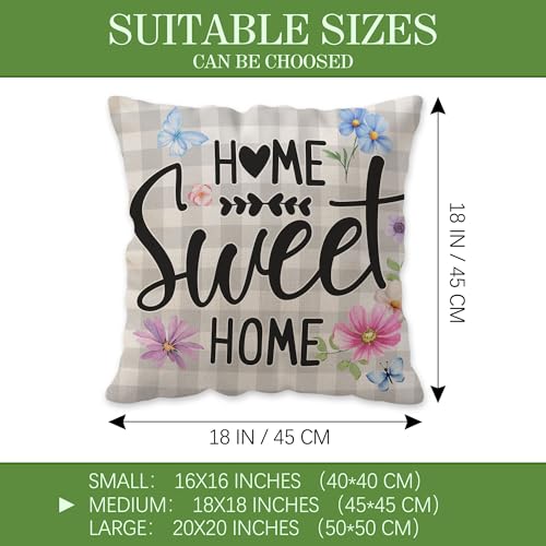 Unibyby Spring Pillow Covers 18x18, Home Sweet Home Outdoor Throw Pillowcase, Farmhouse Floral Home Decor Square Cushion C...