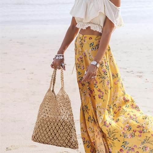 Pleneal Beach Bags for Women - Women Beach Tote Bag, Summer Mesh Hollow Straw Tote Bag for Holiday Market