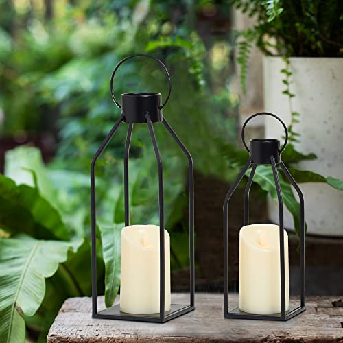 HPC Decor Modern Farmhouse Lanterrn Decor- Black Metal Candle for Summer Night- Lanterns w/Timer Flickering Candles for Li...