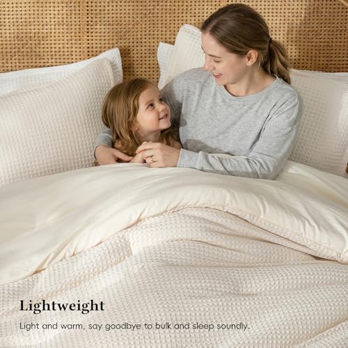 David's Home Waffle Weave Comforter Set 3PCS Queen Size, Soft Breathable Lightweight Cozy Skin-Friendly Warm for All Seaso...