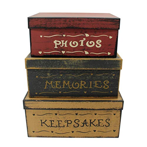 CVHOMEDECO. Primitive Vintage Rectangular Photos, Memories, Keepsakes Cardboard Nesting Boxes, Large 12 X 9 X 5-1/2 Inch. ...