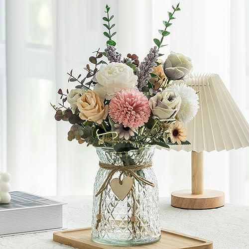 Aubcee Fake Flowers with Vase, Faux Peony Silk Flowers for Home Decor,Fake Flowers with Vase for Coffee Table Decor,Living...