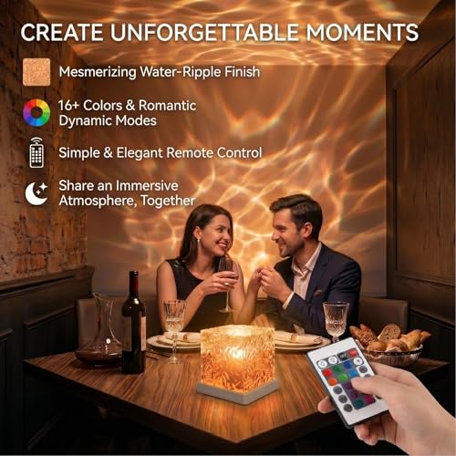 Rechargeable Ocean Wave Projector Light, 16 Color Changeable & Dimmable Shower Lamp with Remote, Cube Mood Ambient Lightin...