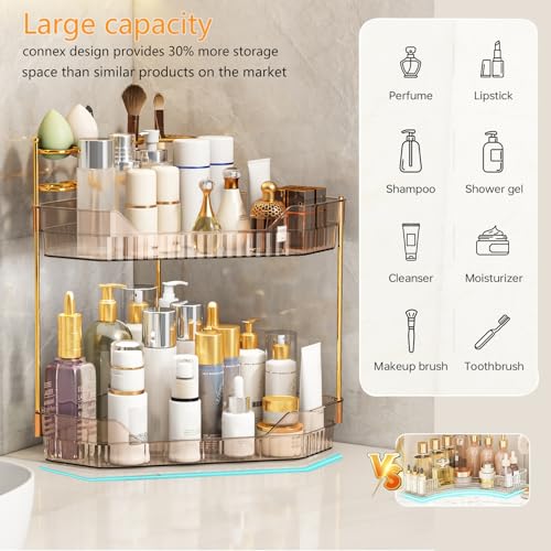 ZZWILLB Corner Bathroom Counter Organizer with Makeup Brush Holder & Toothbrush Holders, Makeup Organizer for Vanity Count...