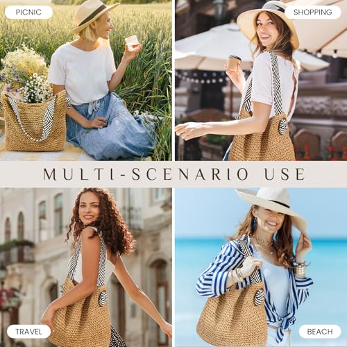 fauson Beach Bags for Women - Straw Bag Tote Bags Casual Boho Large Summer Crossbody Shoulder Handbags Purse