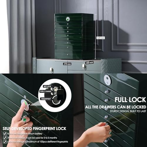 SYENS Wooden Jewelry Box Fingerprint Lockable 9-Layers Extra Large Capacity Jewelry Cabinet for Necklace/Rings/Pendants/Br...