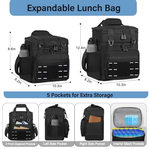 Lunch Box Cooler Bag - Tactical Insulated Lunchbox for Men - Large Soft Expandable Lunch Pail for Adults Work Outdoor Shif...
