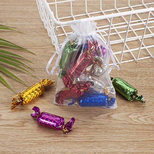 MOTYAWN 100 PCS Organza Gift Bags 4x5 White Wedding Party Favor Bags Mesh Gift Bags, Jewelry Pouches for Party, Baby Showe...