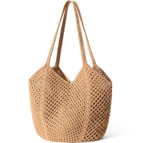 Tavaleu Crochet Tote Beach Bags for Women, Mesh Beach Tote Knit Bag, Summer Vacation Aesthetic Boho Hobo Shoulder Bag