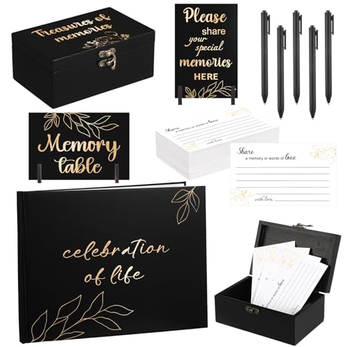 Tosstuki Celebration of Life Guest Book Share a Memory Decorations for Funeral 100 Pcs Funeral Cards 2 Wood Sign with 4 Ho...