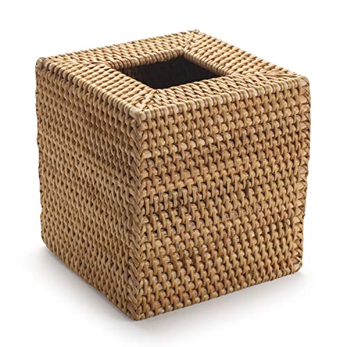 Rattan Tissue Box Cover Square, Hand Woven Wicker Tissue Holder, 5.5 x 5.5 X 5.7 inch, Natural