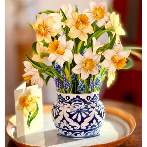 Freshcut Paper Pop Up Cards, English Daffodils, 12 Inch Life Sized Forever Flower Bouquet 3D Popup Greeting Card, Birthday...
