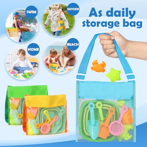 Dreamon Beach Toys for Kids 3-10, Collapsible Sand Toys Include 3 Pack Foldable Buckets with Mesh Bag, 24 PCS Beach Mold a...