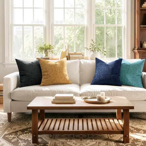 MIULEE Decorative Throw Pillow Covers 18x18 Pack of 2 Navy Blue Couch Pillow Covers Soft Cozy Textured Chenille Pillowcase...