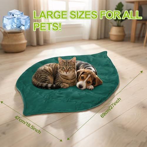 Drydiet Self Cooling Mat for Cats - Large Leaf Shaped - 27 x 18.5 Inch Summer Pet Cool Mats for Cats and Puppies, Reversib...