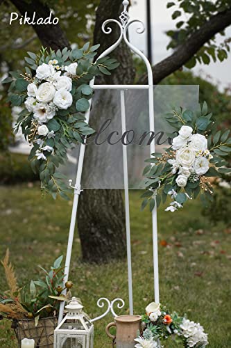 Piklado Faux Arch Flower Swag Set of 2 for Wedding Welcome Signs Floral Swag Wedding Reception Ceremony Signs Decor (White)