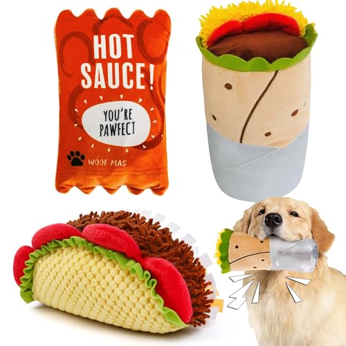 Prime Pets Plush Dog Toys Set, 3 Pack, Crinkle Squeaky Dog Toys, Food Shaped Pet Toy for Small Medium Large Dogs, Stuffed ...