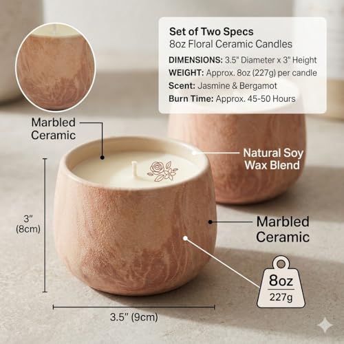 Aria Home Floral Scented Ceramic Candle Set of 2 Large 16 oz Terra Cotta Jar Clean Burning Home Fragrance Rustic Decor & G...