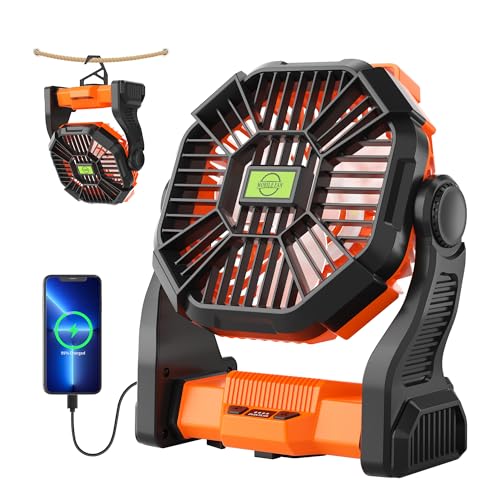 TDLOL Portable Fan Rechargeable Battery Powered Fan,270°Pivot Cordless Battery Operated Camping Fans with LED Light & Hoo...