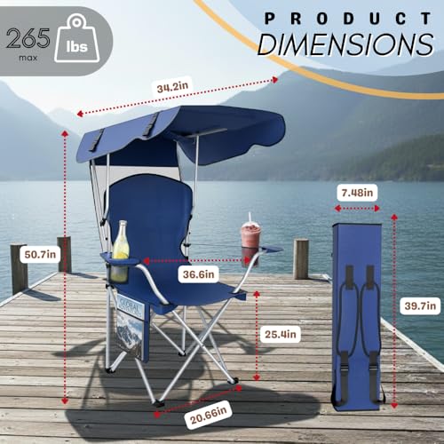 CozyBox Portable Folding Camping Chairs with Canopy Shade, Beach Chair for Adults, Durable Weather Resistant 600D Oxford C...