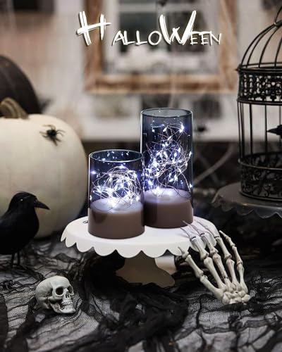 Homemory Flickering Flameless Candles with Remote, Embedded String Lights in Acylinder Vase, Battery Operated Fake Candle...