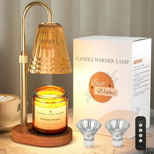 Candle Warmer Lamp with Timer Dimmable, Height Ajustable Candle Lamp Warmer for Jar Candles, Gold Electric Lamp Candle War...
