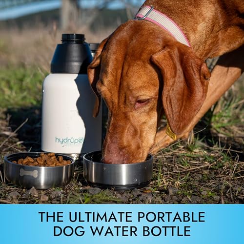 Hydropet Portable Dog Water Bottle (32 oz) - Insulated Dogs & Cats Travel Bottles, Stainless Steel - Detachable Dog Food B...