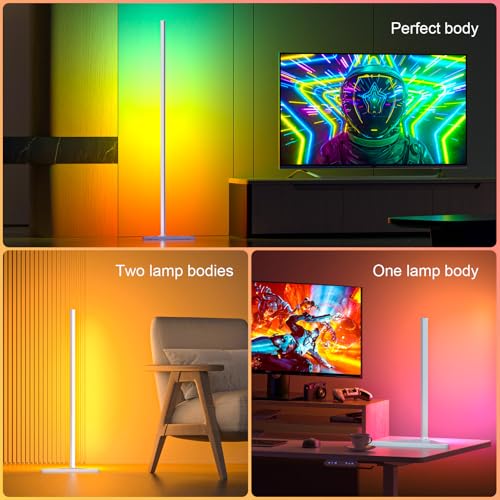 MIHEAL 2PCS Corner Floor Lamp, Synced Lights LED Control Floor Lamp RGB Light 56" Smart LED Corner Lamp App and Remote for...