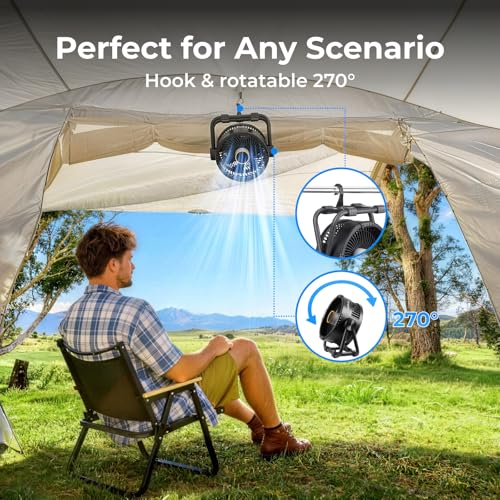 BougeRV Portable Fan Rechargeable, 20000mAh Battery Powered Fans with 4 Wind Speeds Hook Brighter Light LCD Display 270° R...
