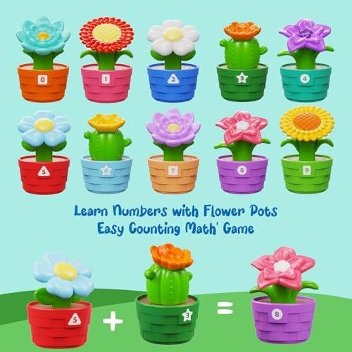 Montessori Flower Garden Building Toy for Toddlers, Gardening Set with Watering Can, Shovel, Rake, Shape & Color Sensory T...