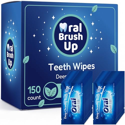 150pcs Disposable Textured Teeth Wipes Finger Brush Oral Brush Ups, Deep Cleaning Dental Wipes, Individually Wrapped, Mint...