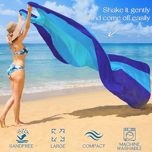 BYDOLL Beach Blanket 78''×81'' 4-7 Adults Oversized Lightweight Waterproof Sandproof Beach Blanket Large Picnic Mat for Tr...