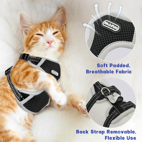 Cat Harness for Walking, Escape Proof Cat Harness and Leash Set with Reflective Strip, Adjustable Cat Leash Breathable Sof...