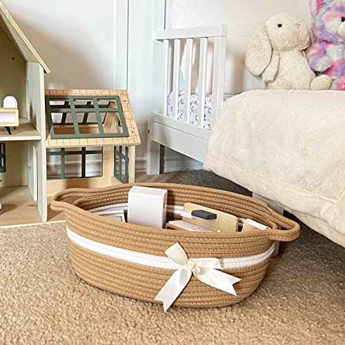 CHICVITA Small Woven Rope Gift Basket, Baby Nursery Storage Baskets for Towels, Snacks, Toys, Diapers, Rectangle Shelf Bas...