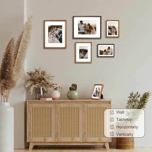 THKRLOF 5x7 Picture Frame Natural Teak Wood with Mat for 4x6, Original Natural Solid Wood 5 by 7 Photo Frames with Tempere...