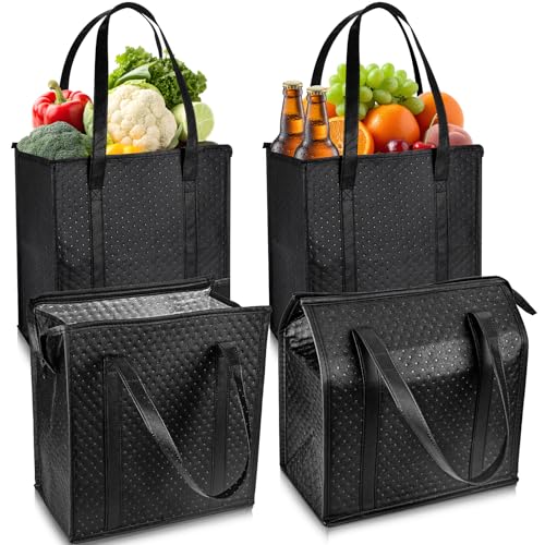 Dwscroad Insulated Grocery Bags, Reusable Insulated Bag, Portable Cooler Bags for Shopping Food Travel Beach Camping (4 Pack)