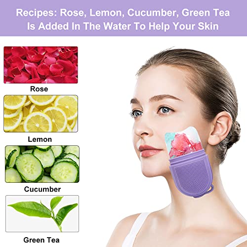 Reusable Cube Silicone Mold Ice Roller With Brush For Face Cold Therapy Facial Massage Roller (Purple)