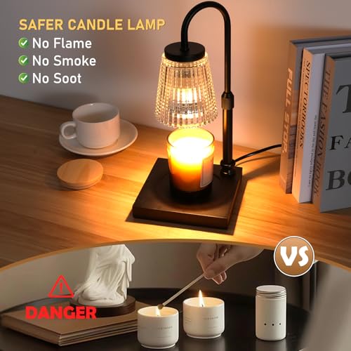 Candle Warmer Lamp with Timer Dimmer, Adjustable Height Candle Wax Warmer Warming Lamp with 2x50W Bulbs for Scented Candle...