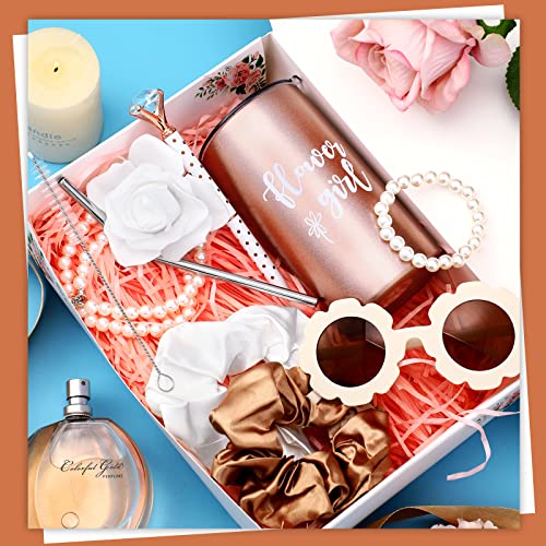 Yilloog 20 Pcs Flower Girl Proposal Gifts Box Set Water Bottle Tumbler Round Glasses Necklace Pearl Bracelet Will You Be M...