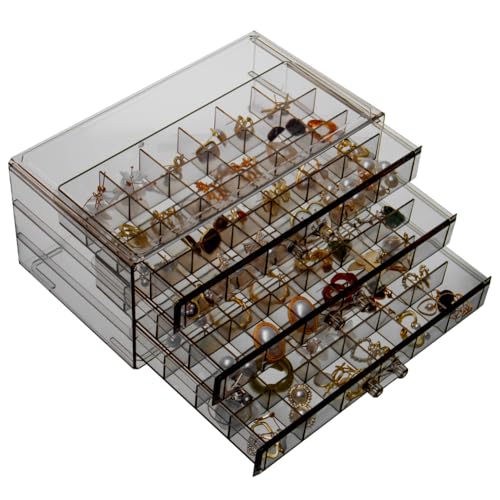 YUFONG Earring Storage Box Organizer 3 Drawers Acrylic Jewelry Storage Box Holder Transparent Jewelry Display Stand with 7...